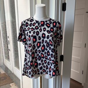 Buddy Love Short Sleeve Leopard Print Top in Black, Coral & White
